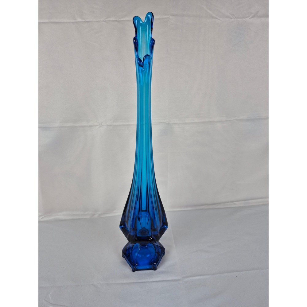 Viking Glass 19" Blue Bluenique  Swung Vase 6 Petal Mid Century Modern Art Glass